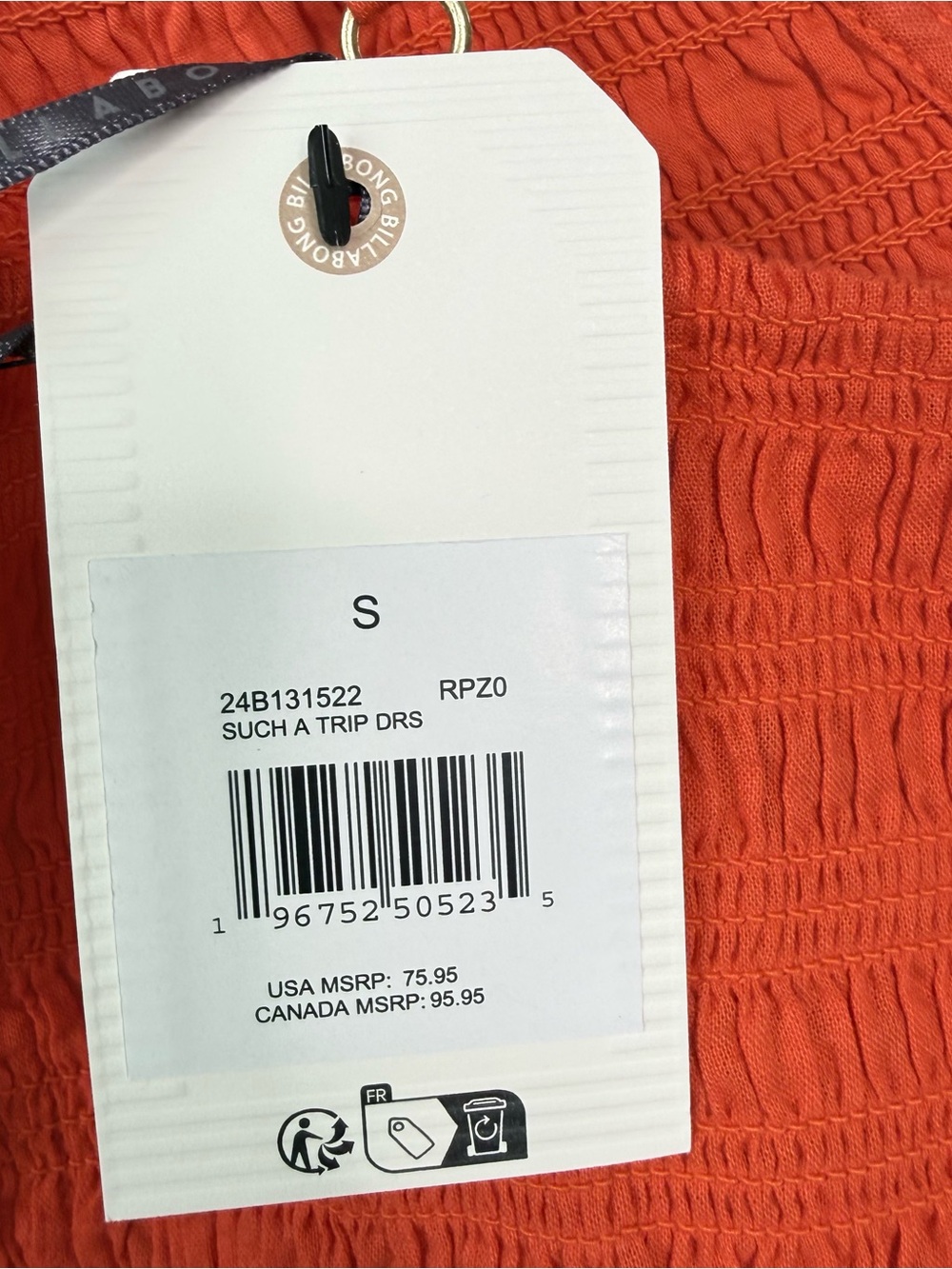Billabong | NWT Orange Cotton Such a Trip Dress Size Small - Picture 4 of 7